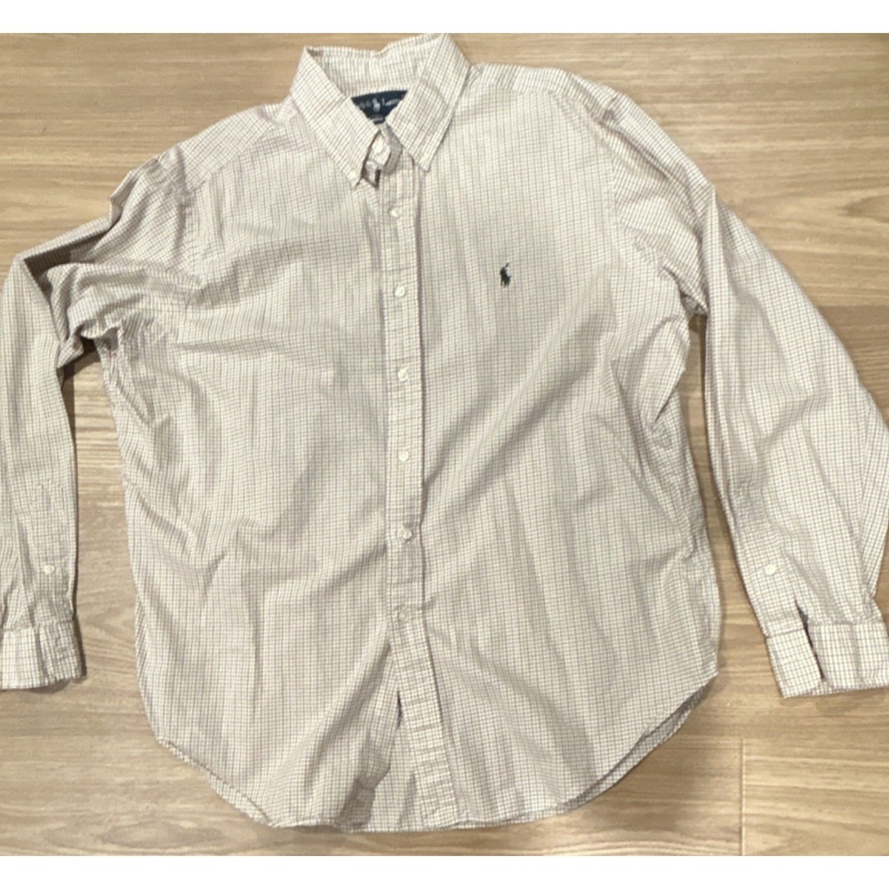Ralph Lauren Classic Fit Check Cotton Button-Down Shirt White Brown Men's XL